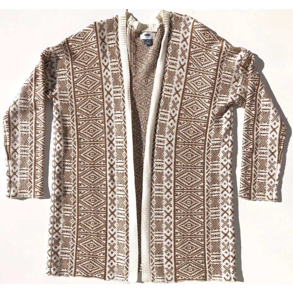 Old Navy Fair Isle Jacket Women S Cardigan Sweater Open Front Casual Camel Cream